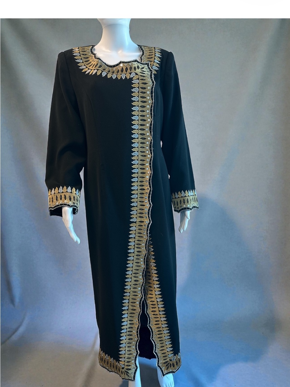 Donnavinci Black Maxi Dress with Gold and Black Embroidery